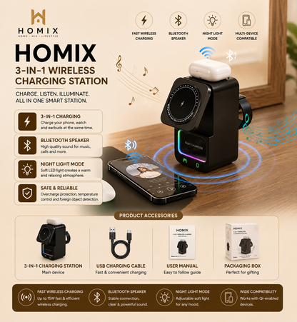 Bluetooth Speaker 3-in-1 Wireless Charger